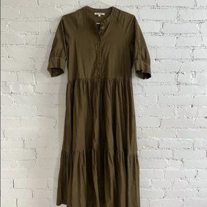 Ali Golden Raglan Tiered Dress in Faded Olive